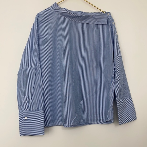 Zara Off Shoulder Button Striped Long Sleeve Top - Picture 3 of 8